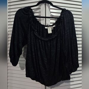 Max Studio Black Blouse with Ruffle Detail, SP